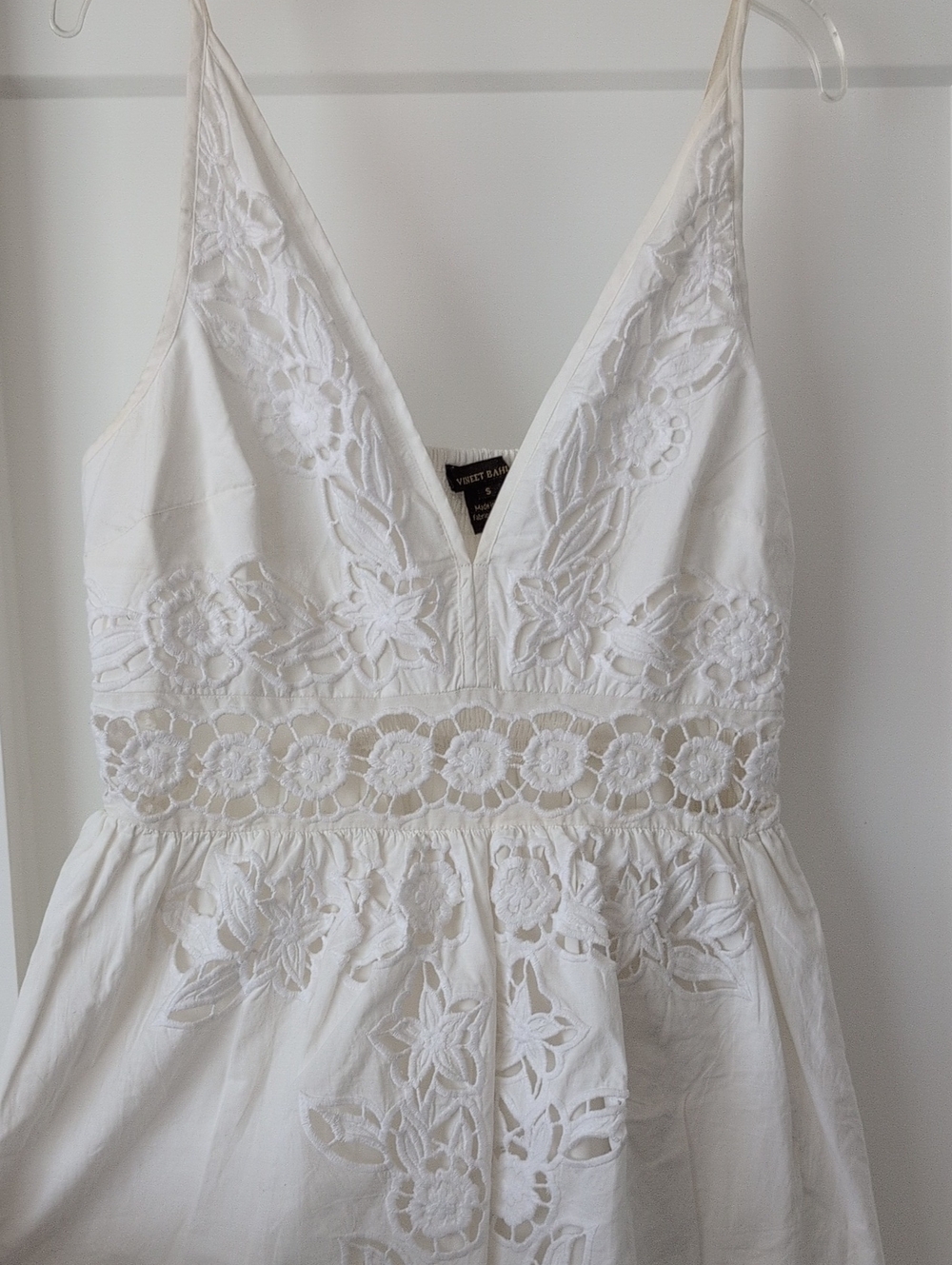 Anthropologie White Embroidered V-Neck Sundress
